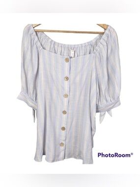 NWT LC Lauren Conrad Top Square Neck Blue & White Button Down Size 1X